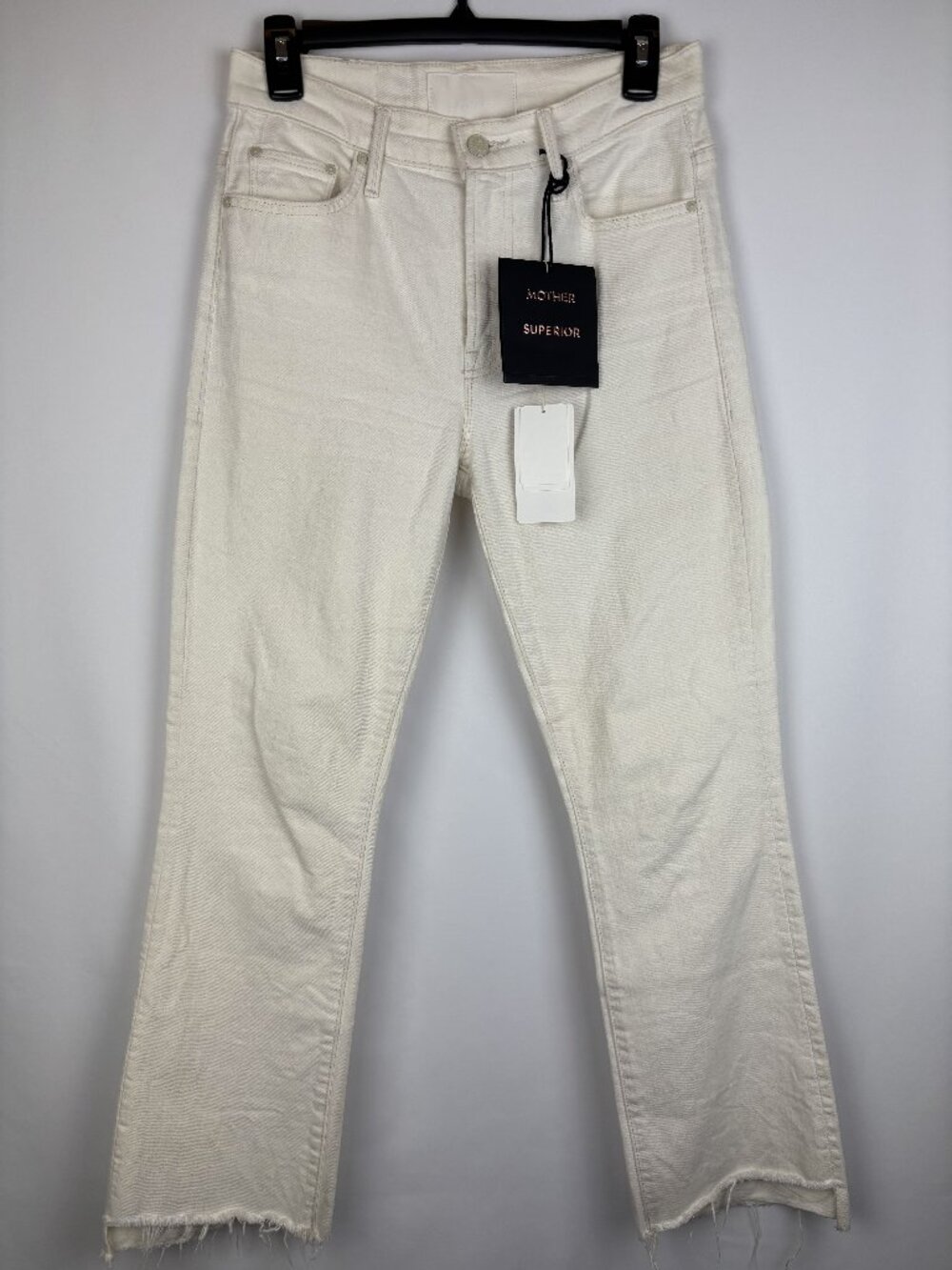 26 MOTHER Superior The Insider Crop Step Fray White Ivory Jeans Raw Hem Flare